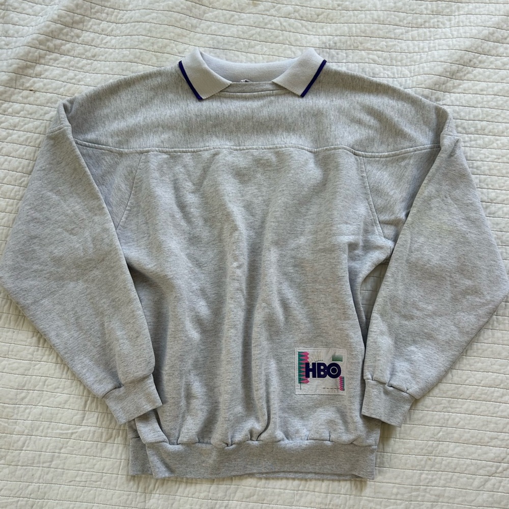 Vintage HBO collared grey crewneck sweatshirt